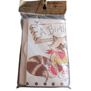 Vintage Paper Art Cowboy Raccoon Birthday Invitations 8-Pack Cards Envelopes